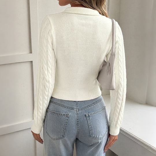 Damen Strickpullover mit Polokragen und Rippstruktur Shop Nory