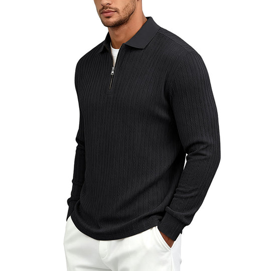 Herren Feinstrick-Polotroyer mit verdecktem Halbzip und Zopfstruktur Shop Nory
