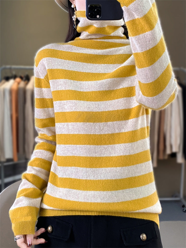 Damen Lässiger gestreifter Rollkragenpullover aus Wollmix mit legerer Passform Shop Nory
