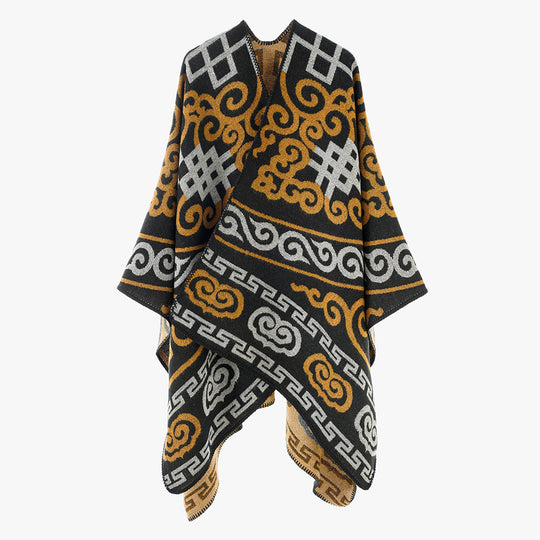 Damen Jacquard-Überwurf im Ruana-Stil mit ornamentaler Webstruktur Shop Nory