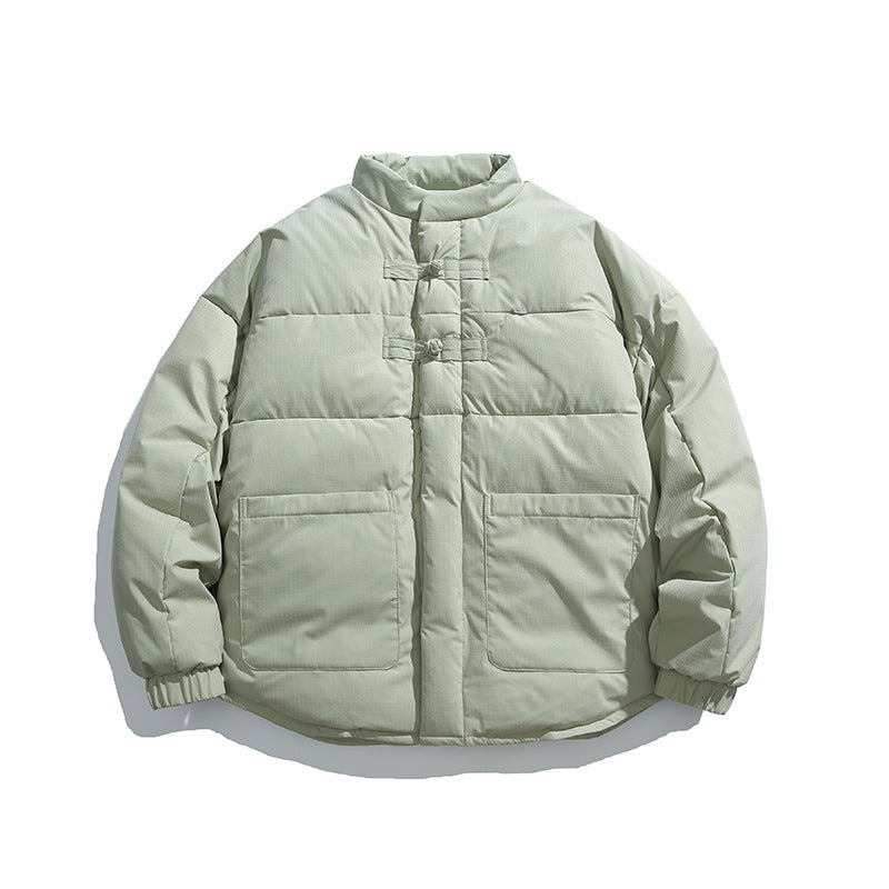 Unisex Boxy wattierte Stehkragenjacke mit chinesischen Knebelverschlüssen und großen Fronttaschen Shop Nory