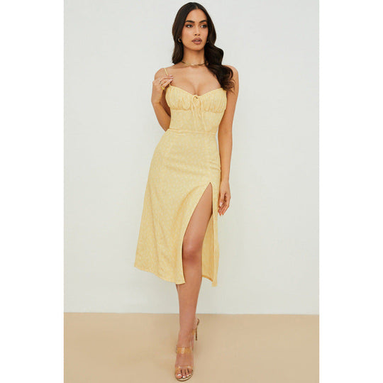 Damen Midikleid mit raffinierten Blumenmustern und seitlichem Schlitz