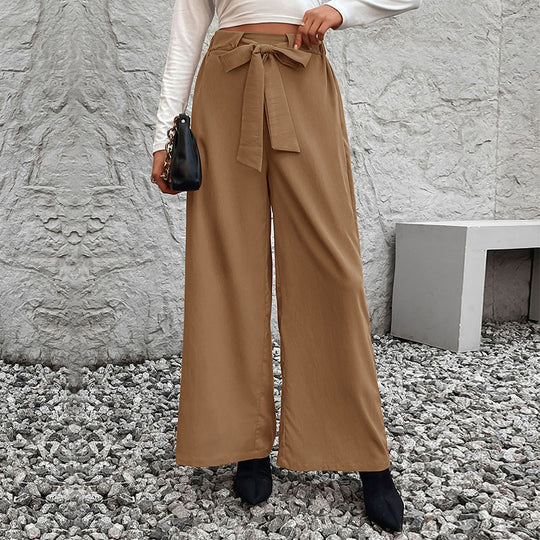 Damen Weite High-Waist-Hose mit Paperbag-Bund und Bindegürtel Shop Nory