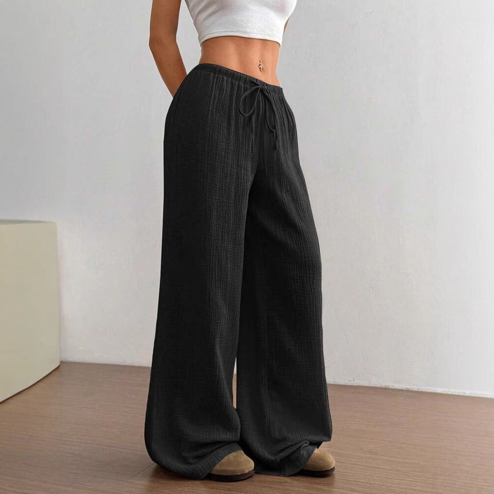 Damen weite Leinenoptik-Loungehose mit hohem Gummibund, Kordelzug & Crinkle-Struktur Shop Nory