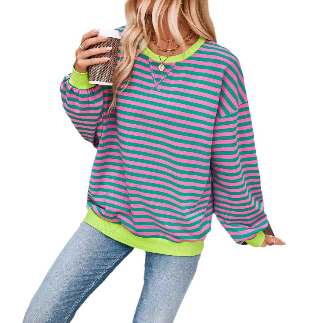 Damen Lässiger Sweatshirt mit bunten Streifen und weitem Schnitt