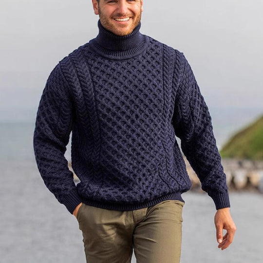 Herren Strickpullover mit Stehkragen und Kabelmuster