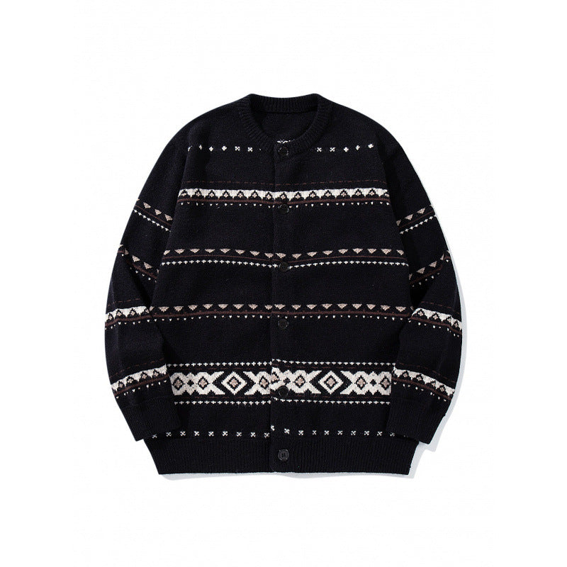 Unisex Jacquard‑Strickcardigan im Boxy‑Cut mit Rundhals und Knopfleiste Shop Nory