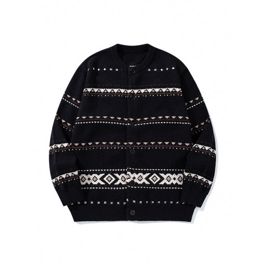 Unisex Jacquard‑Strickcardigan im Boxy‑Cut mit Rundhals und Knopfleiste Shop Nory