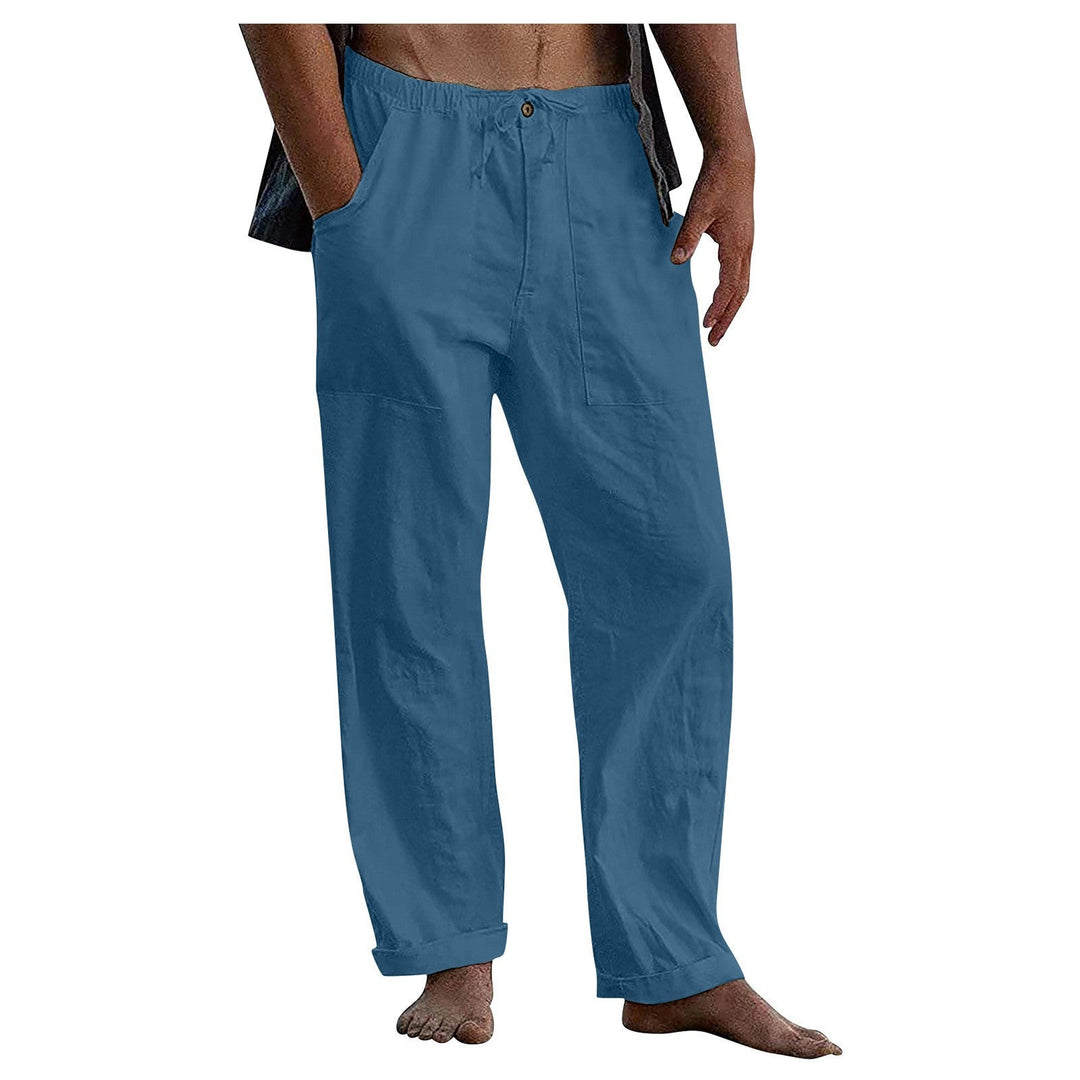 Herren Relaxed Fit Leinenhose mit elastischem Bund und praktischen Taschen
