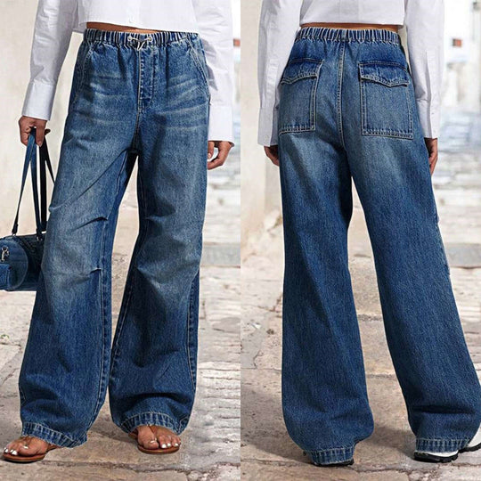 Damen Weite Denim-Hose mit elastischem Bund und lässigem Schnitt