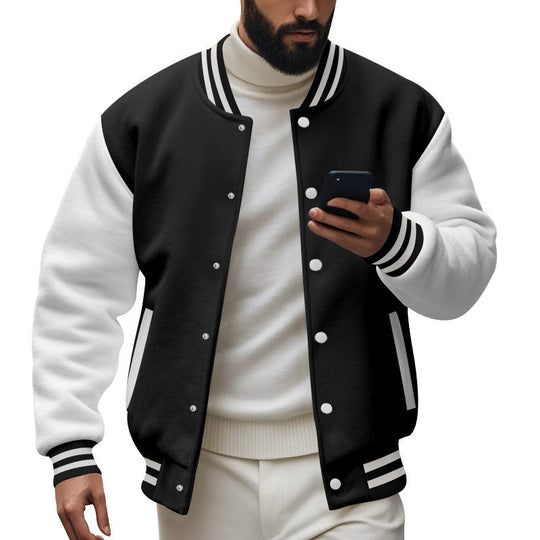 Herren Varsity-Jacke mit kontrastierenden Ärmeln und gestreiften Bündchen