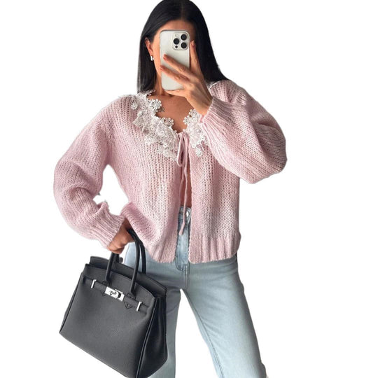 Damen Kuscheliger Mohair-Cardigan mit Zierblumen-Applikationen Shop Nory