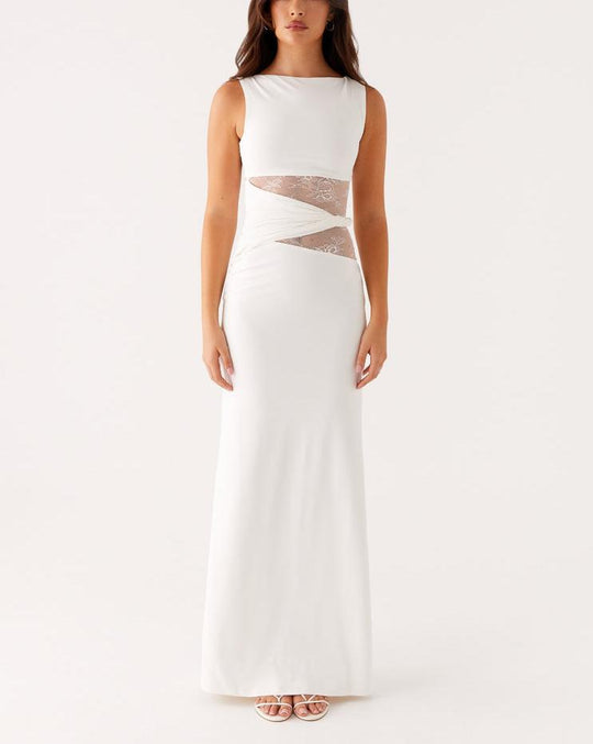 Damen Elegantes Maxikleid mit transparenter Spitze und figurbetontem Schnitt