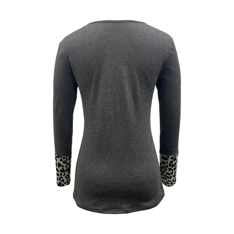Damen Langarmshirt mit Leo-Einsatz, gerafftem Bund und Knopfblende Shop Nory
