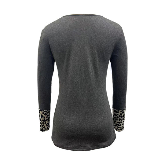 Damen Langarmshirt mit Leo-Einsatz, gerafftem Bund und Knopfblende Shop Nory