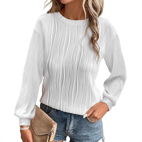 Damen Fein plissiertes Langarmshirt mit Rundhalsausschnitt und strukturierter Wellenoptik Shop Nory