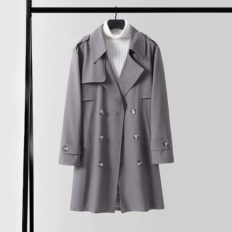 Damen Moderner Kurzmantel im Trench‑Stil mit doppelreihiger Knopfleiste und Epauletten Shop Nory