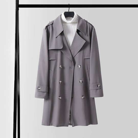 Damen Moderner Kurzmantel im Trench‑Stil mit doppelreihiger Knopfleiste und Epauletten Shop Nory