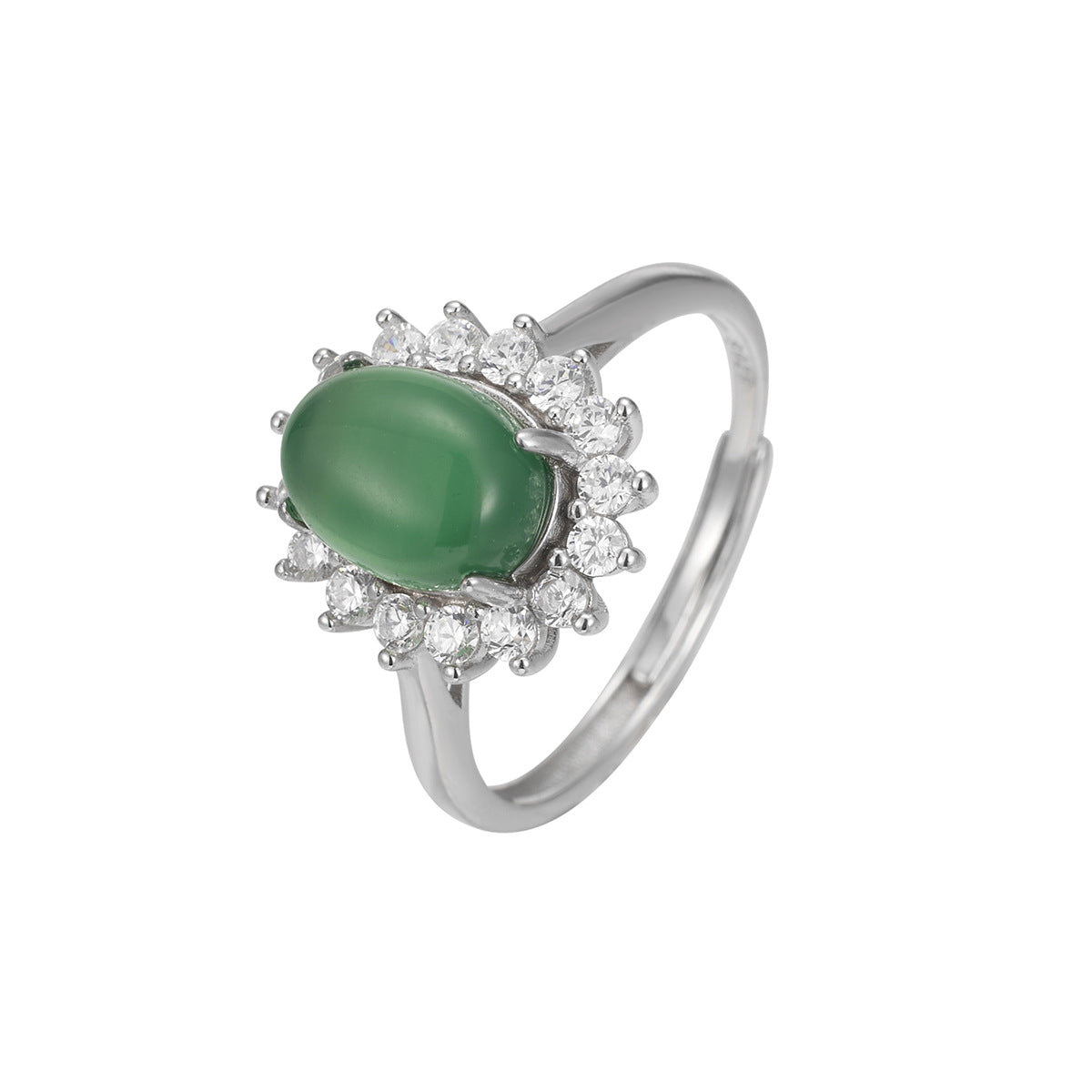 Damen Ring mit grünem Jade-Edelstein und funkelnden Zirkoniasteinen Shop Nory