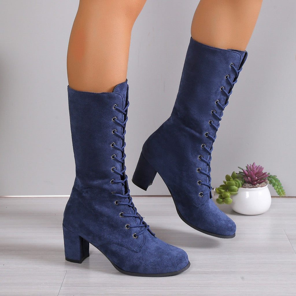 Damen Elegante Schnürstiefel mit hohem Absatz und modischem Design