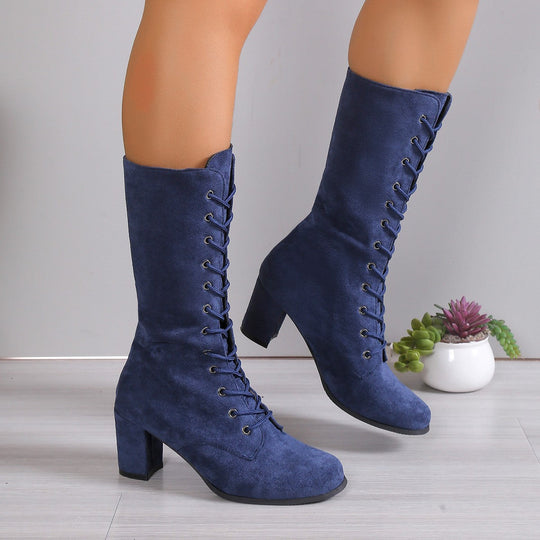 Damen Elegante Schnürstiefel mit hohem Absatz und modischem Design