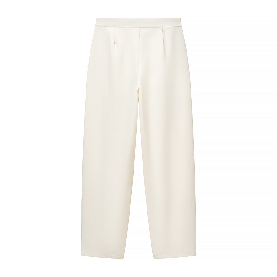 Damen Hochtaillierte weite Stoffhose mit Bundfalten, Bügelfalte und Eingrifftaschen Shop Nory