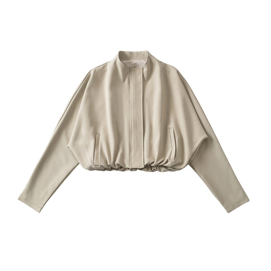 Damen Cropped Cape-Blouson mit Stehkragen, verdeckter Leiste und elastischem Saum Shop Nory