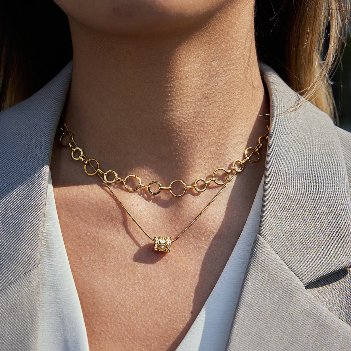 Damen Edelstahl Halskette mit elegantem Kettenmuster und verstellbarem Verschluss Shop Nory