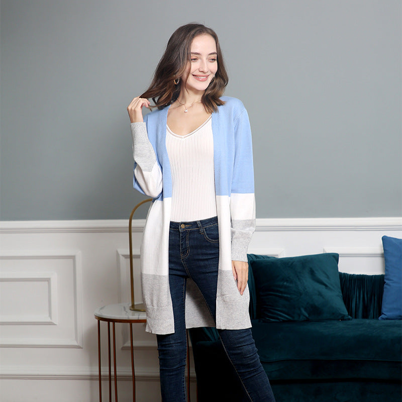 Damen Longcardigan mit Colorblock-Design, offener Front und gerippten Bündchen Shop Nory