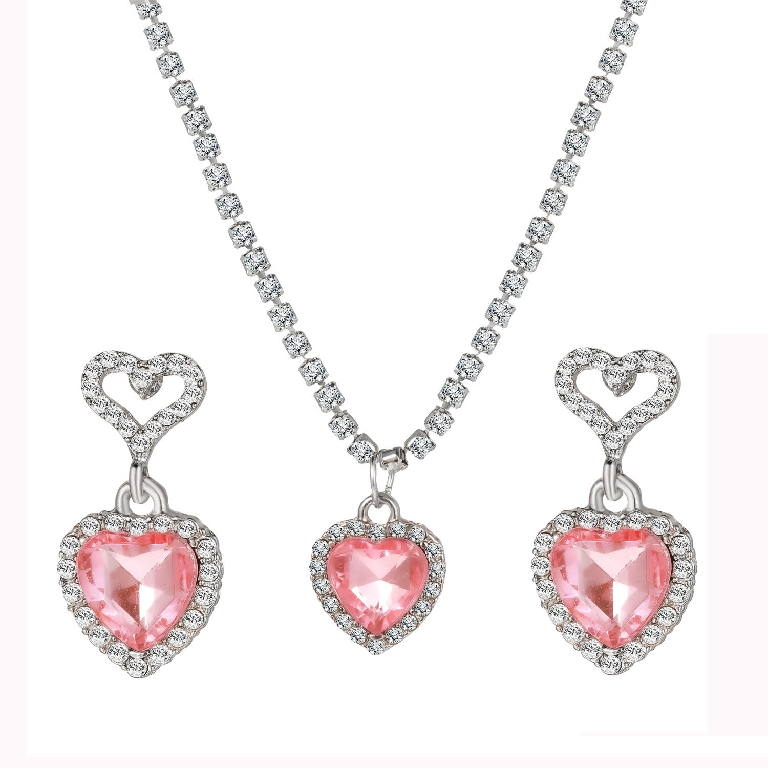 Damen Schmuckset mit herzförmigen Anhängern aus funkelndem Rosenquarz Shop Nory