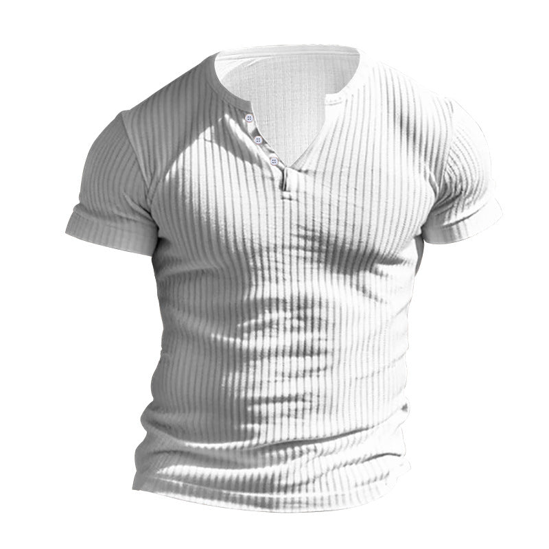 Herren kurzärmeliges Henley-T-Shirt mit strukturiertem Rippdesign und praktischem Knopfverschluss