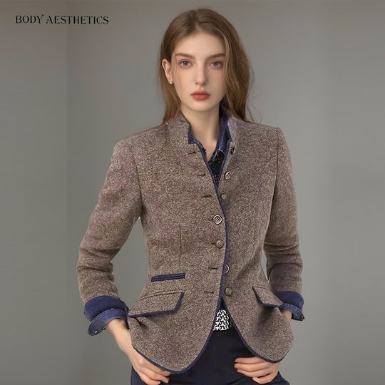 Damen Kurzblazer mit Stehkragen und Samtbesatz Shop Nory