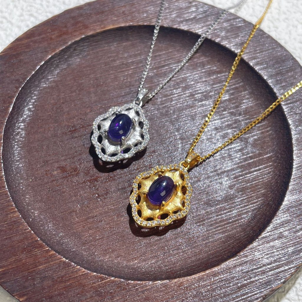 Damen Halskette mit kunstvollem Amethyst-Anhänger und funkelnden Zirkonia Shop Nory