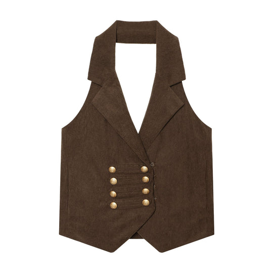 Damen Taillierte Cordweste mit doppelter Knopfleiste und Reverskragen Shop Nory