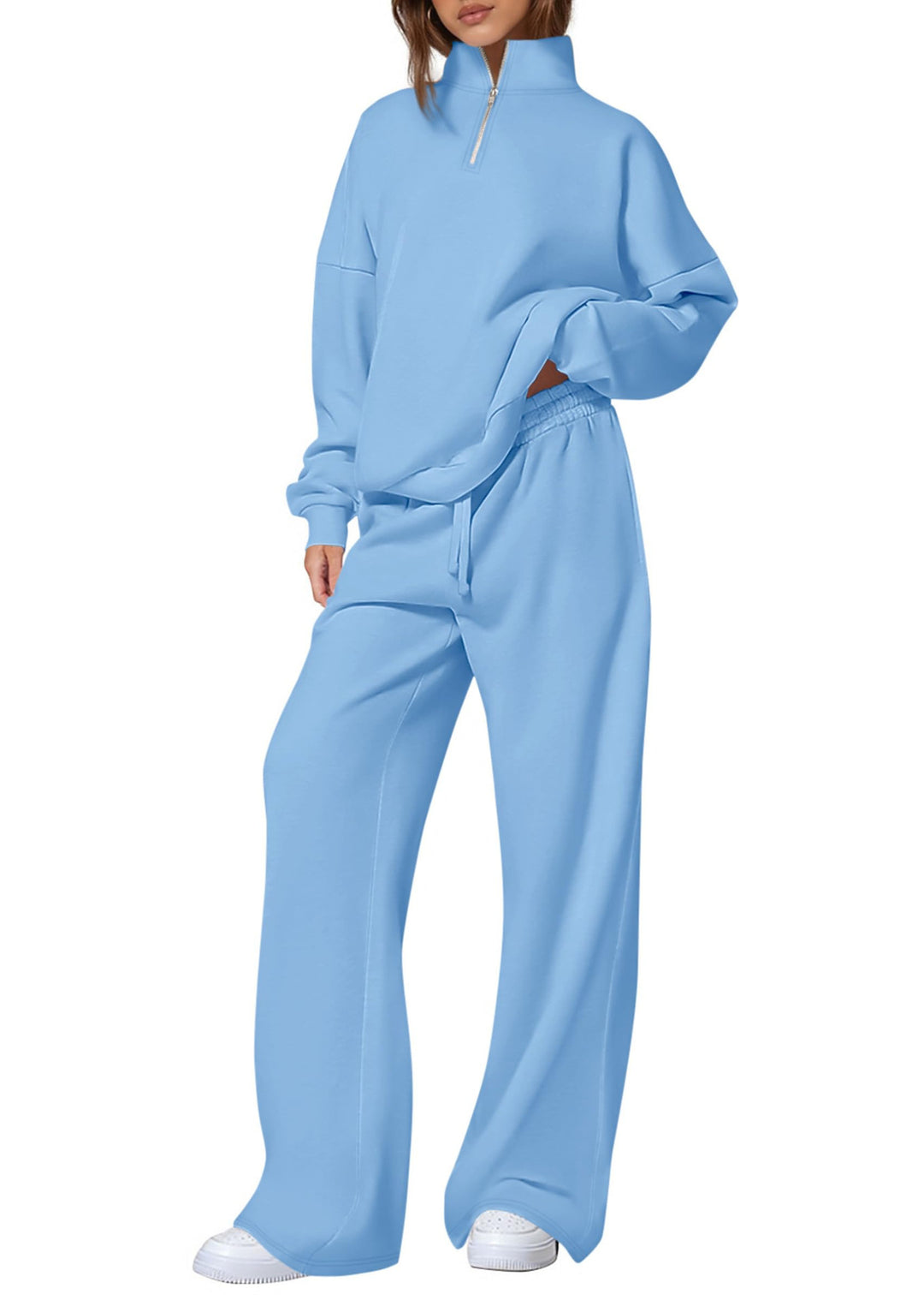 Damen nan oversized Jogginganzug mit Stehkragen halbem Reißverschluss und weitem Bein Shop Nory