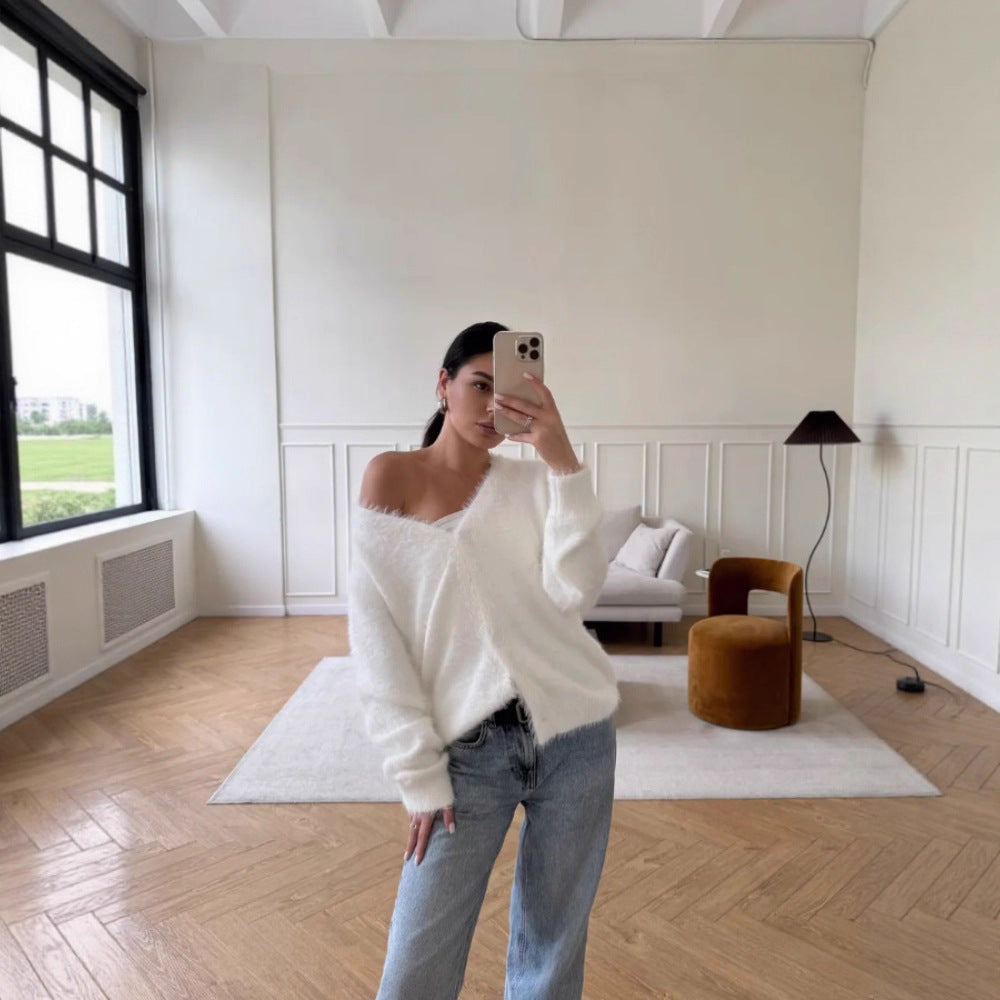 Damen Flauschiger Cardigan mit Druckknöpfen Shop Nory
