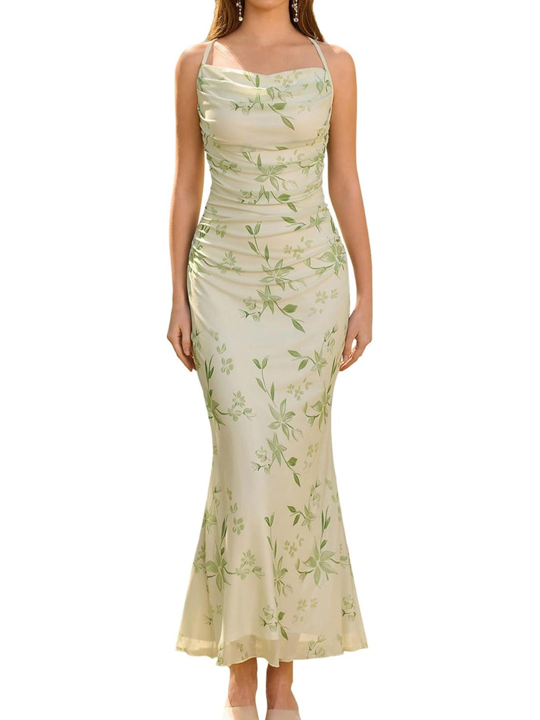 Damen Eingehülltes Abendkleid mit trägerlosem Design und Raffungen Shopnory