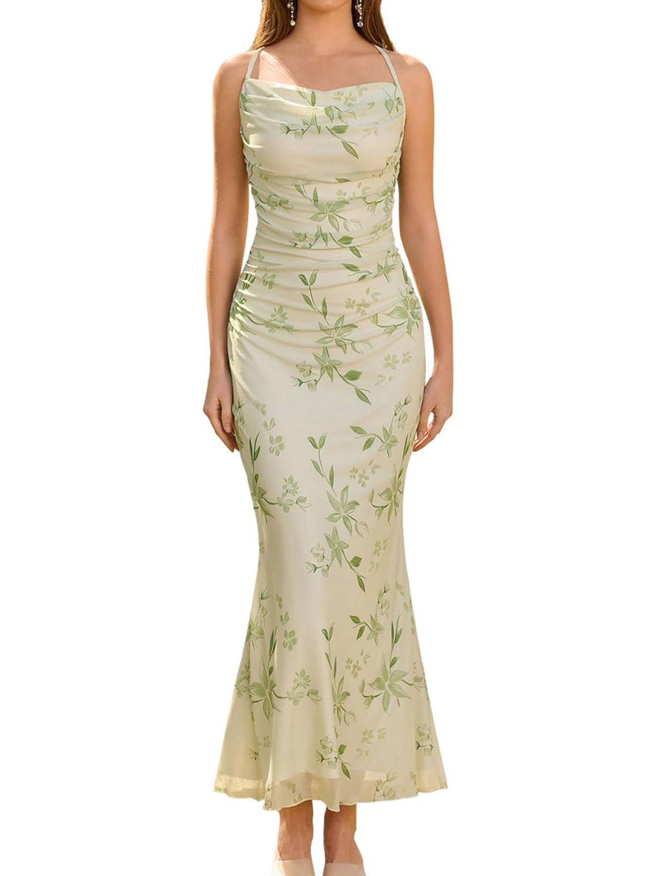 Damen Eingehülltes Abendkleid mit trägerlosem Design und Raffungen Shopnory