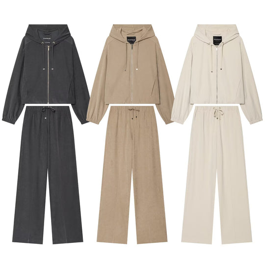 Damen Weite Palazzo-Loungehose mit Tunnelzug und Bügelfalte Shop Nory