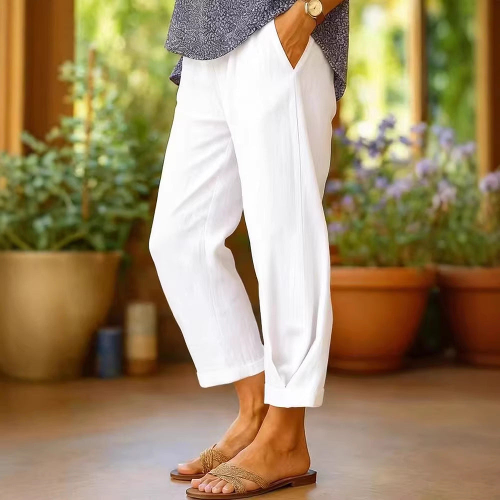Damen Leichte Leinenhose mit weitem Bein und Kordelzug Shop Nory