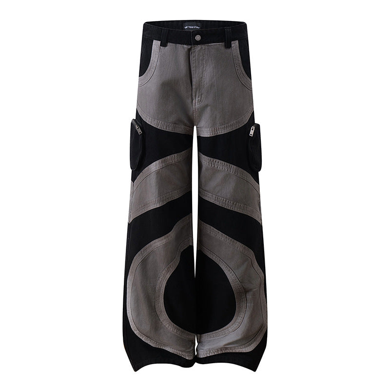 Damen weite Patchwork-Cargo-Culottehose mit aufgesetzten Zipper-Taschen und kontrastnähten Shop Nory