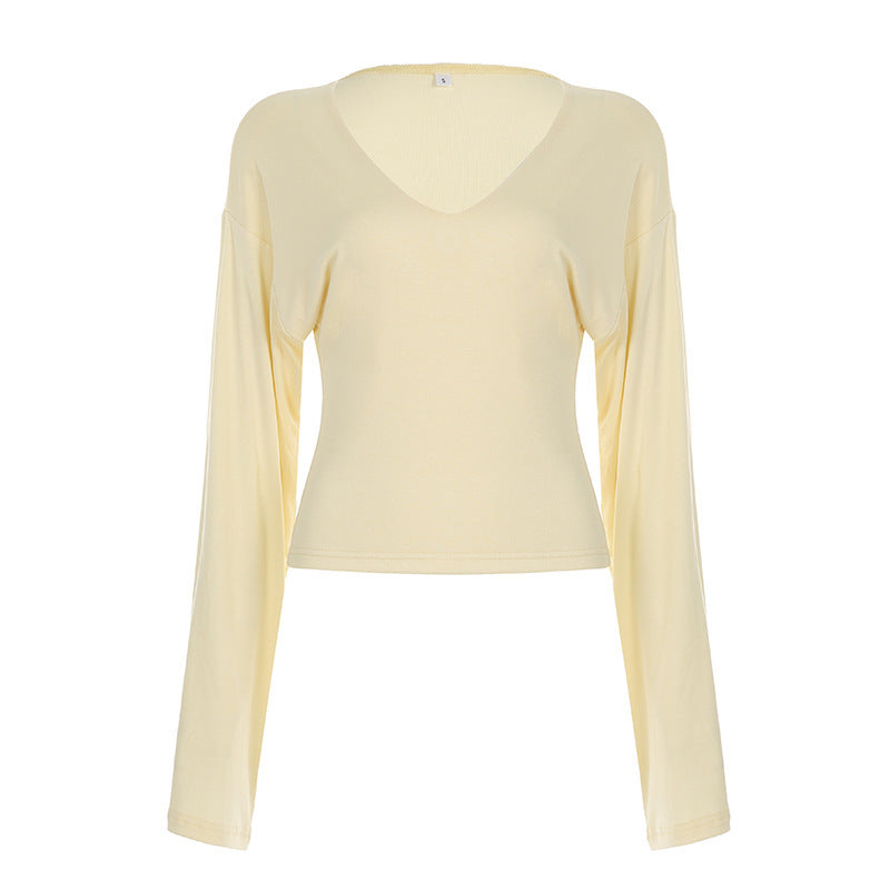 Damen nan tailliertes Langarm-Cropped-Shirt mit V‑Ausschnitt, überschnittener Schulter und soften Jersey-Qualität Shop Nory