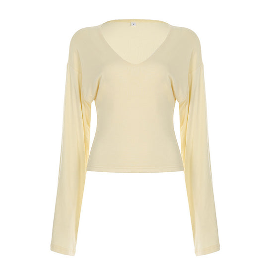 Damen nan tailliertes Langarm-Cropped-Shirt mit V‑Ausschnitt, überschnittener Schulter und soften Jersey-Qualität Shop Nory