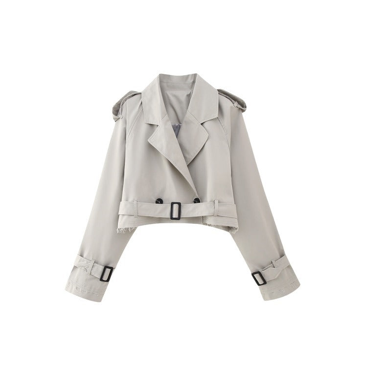 Damen Kurztrench mit Taillengürtel und Epauletten Shop Nory