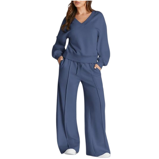 Damen Lässiges V-Ausschnitt Freizeit-Set mit weiter Jogginghose Shop Nory