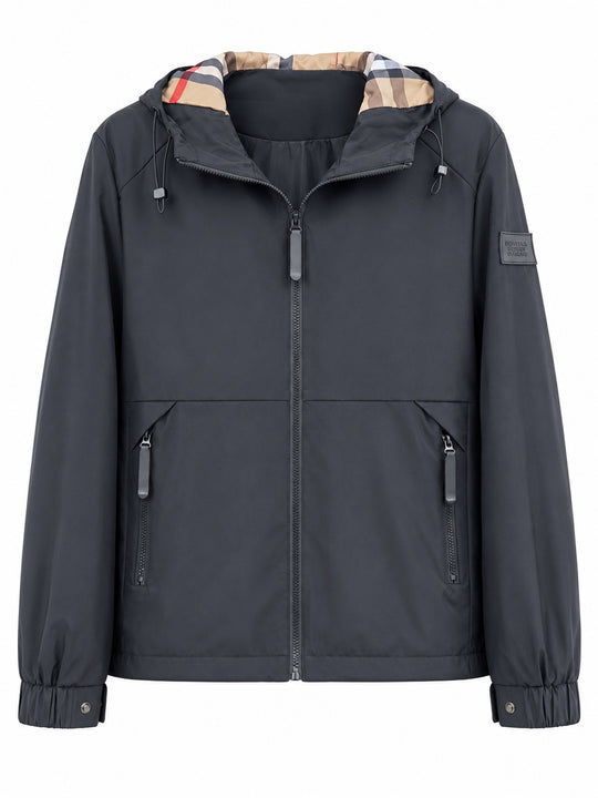 Herren leichte winddichte Softshell‑Kapuzenjacke mit kariert gefütterter Kapuze Shop Nory