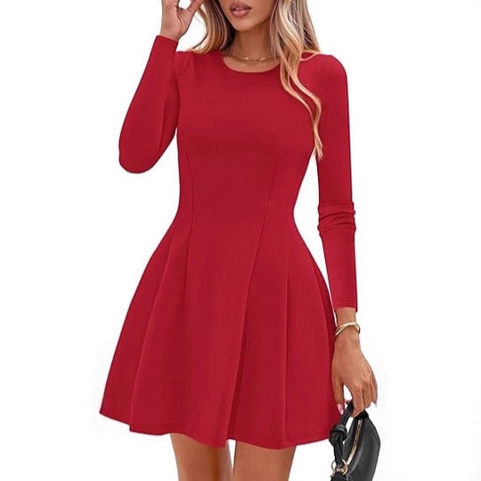 Damen Langärmeliges A-Linien Skaterkleid mit figurschmeichelnden Nähten Shop Nory