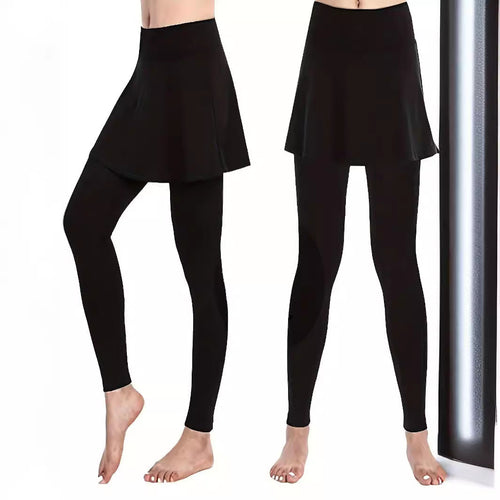 Damen Leggings mit rockähnlicher Einlage und hohem Bund