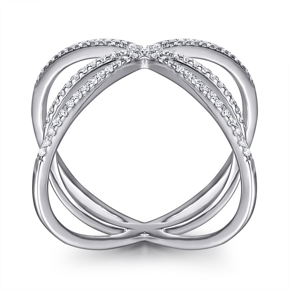 Damen Designer-Ring mit kreativem, modernem Gitter-Design und funkelndem Zirkonia-Besatz Shop Nory