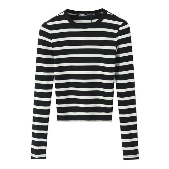 Damen Gestreiftes Cropped-Langarmshirt mit Rundhalsausschnitt Shop Nory